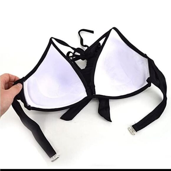 LAST ONE Women's Triangle Bikini top and bottom, Black X bikini, M - Picture 3 of 6